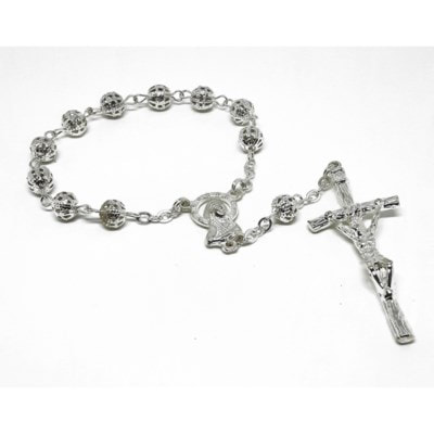 and 1 3/8 x 3/4 inch Crucifix St Silver Finish St Gift Boxed Thomas of Villanova Center Thomas of Villanova Rosary with 6mm Topaz Color Fire Polished Beads 